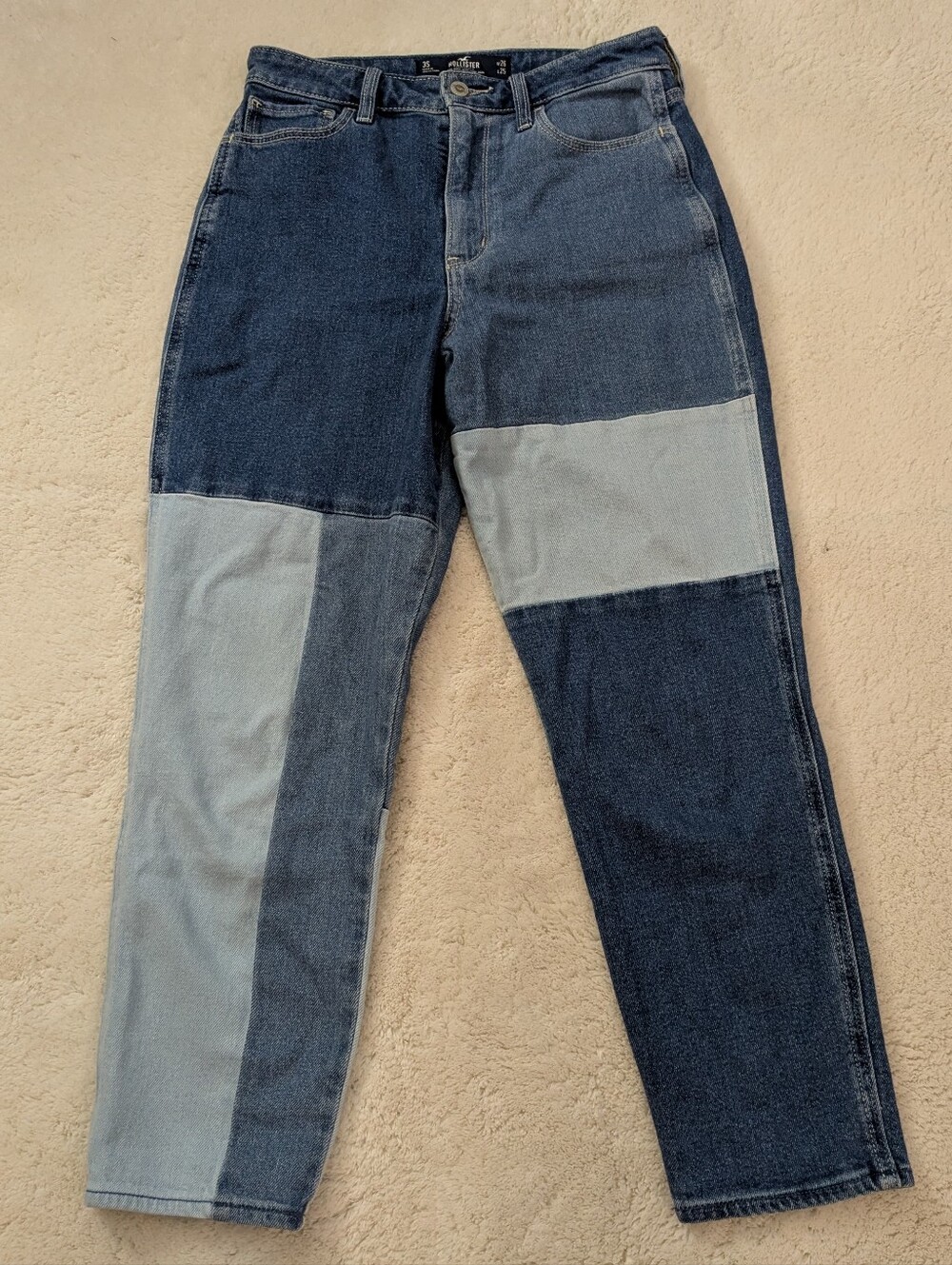 Ladies Hollister Two-Tone Patchwork Retro Vintage Style Blue Jeans Size 26/25